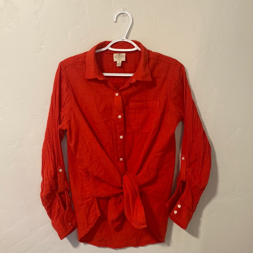 New Long-Sleeve Button-Up Red Blouse